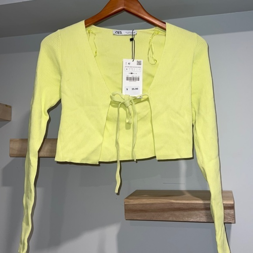 Zara light green crop‎ top long sleeve